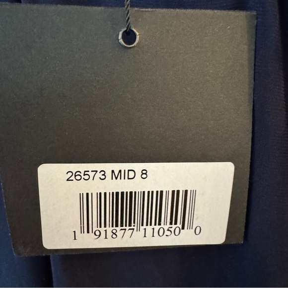 Mac Duggal Navy Blue Long Sleeve Ruched V Neck Gown Style #26573 - Picture 9 of 12